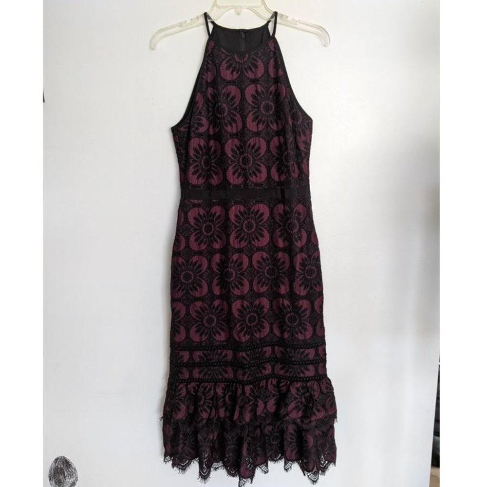 Black and Burgundy Banana Republic Racerback Lace Filigree Dress sz 6 - NWT
